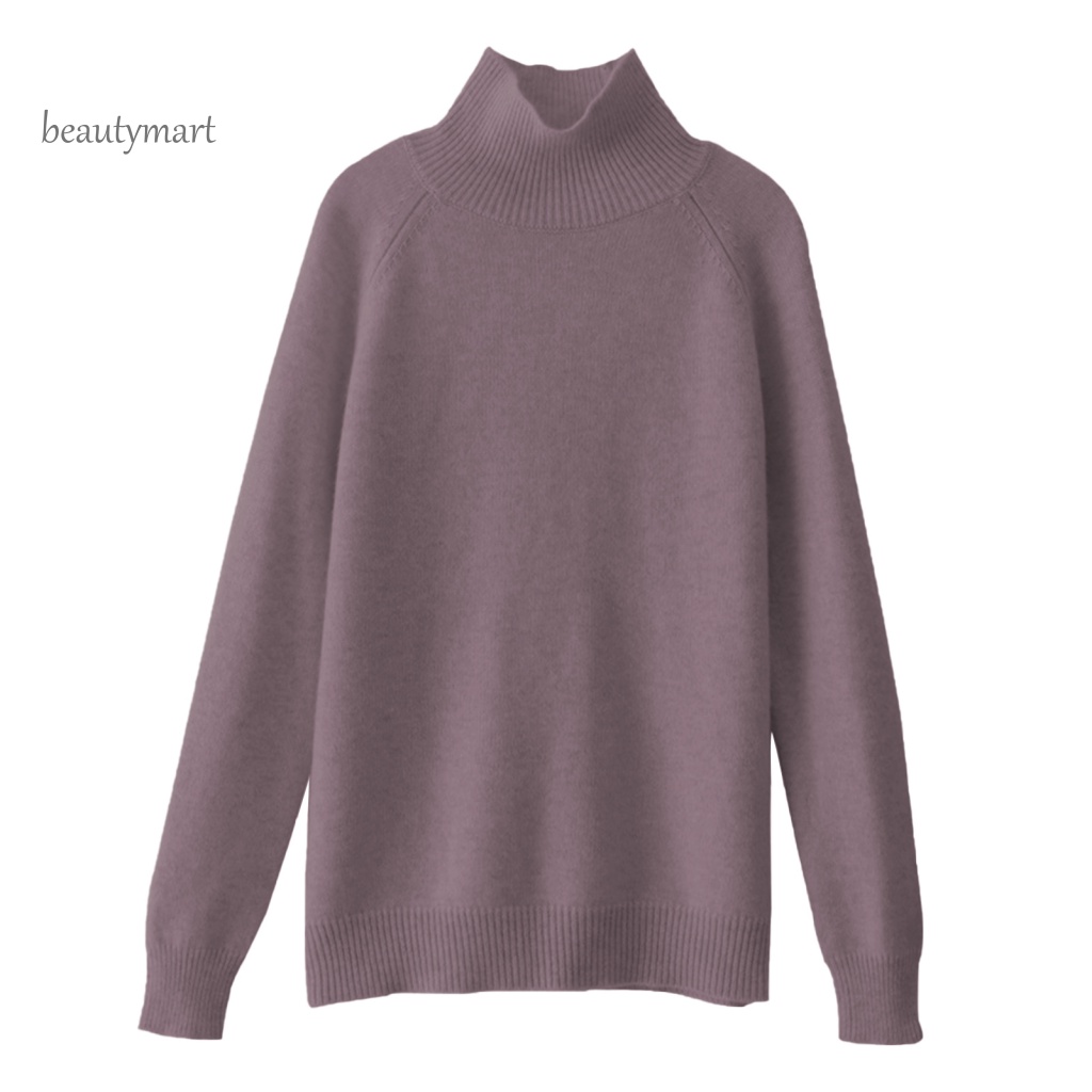 Áo Sweater Dệt Kim Cổ Cao Màu Trơn Chống Nhăn beautymartm1 Cho Nữ