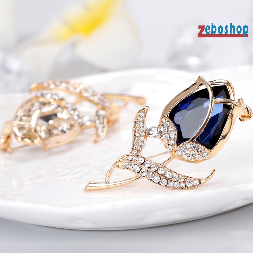 Ghim Cài Áo Hình Hoa Hồng Đính Đá Thời Trang