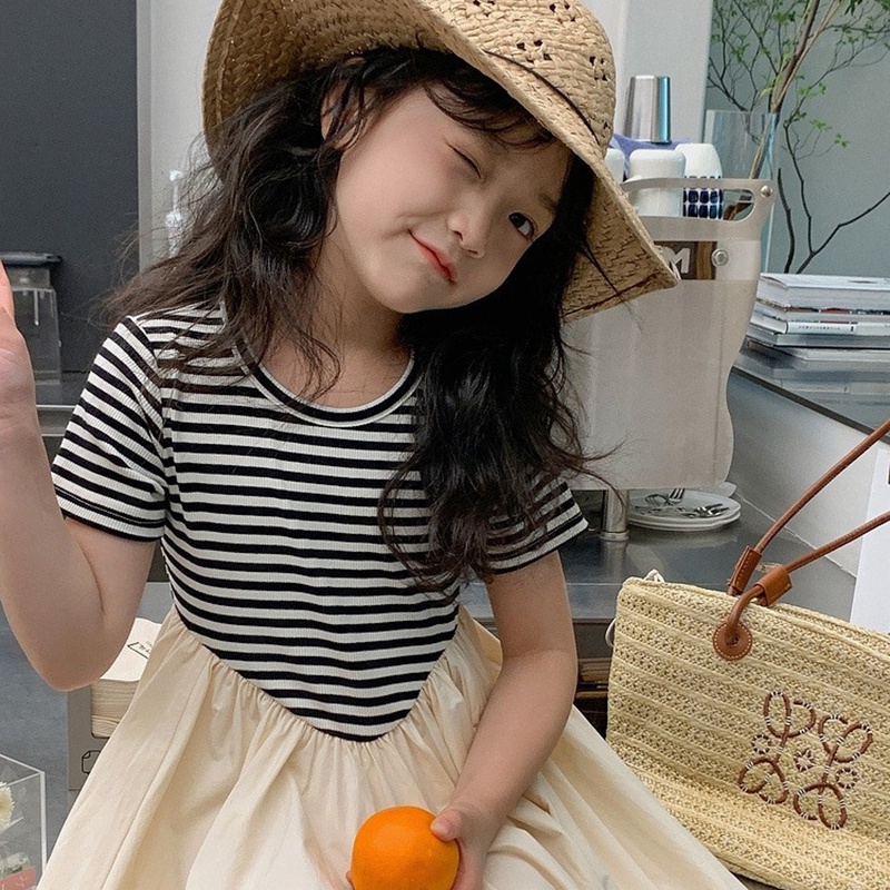 Đầm Kẻ Sọc Thời Trang Mùa Hè Hàn Quốc Cho Bé Gái 2-7 Tuổi