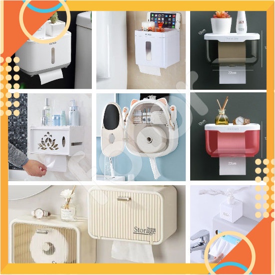 HỘP ĐỰNG KHĂN GIẤY, GIẤY VỆ SINH ECOCO - GỖ HOA SEN - MÈO THẦN TÀI - TISSBOX - STORAGE DÁN TƯỜNG [HCM]