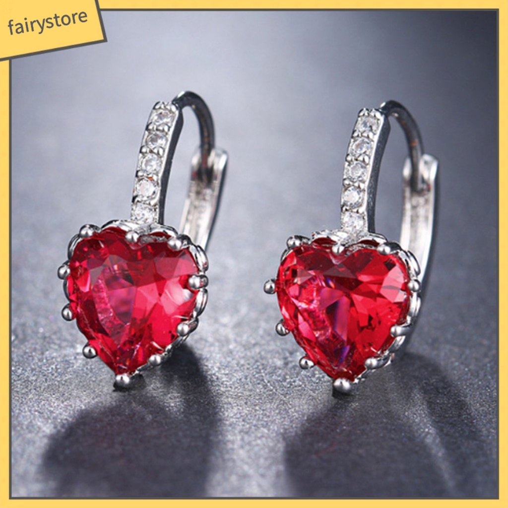 1 Đôi Bông Tai Tròn Đính Đá Zircon Hình Trái Tim Sang Trọng