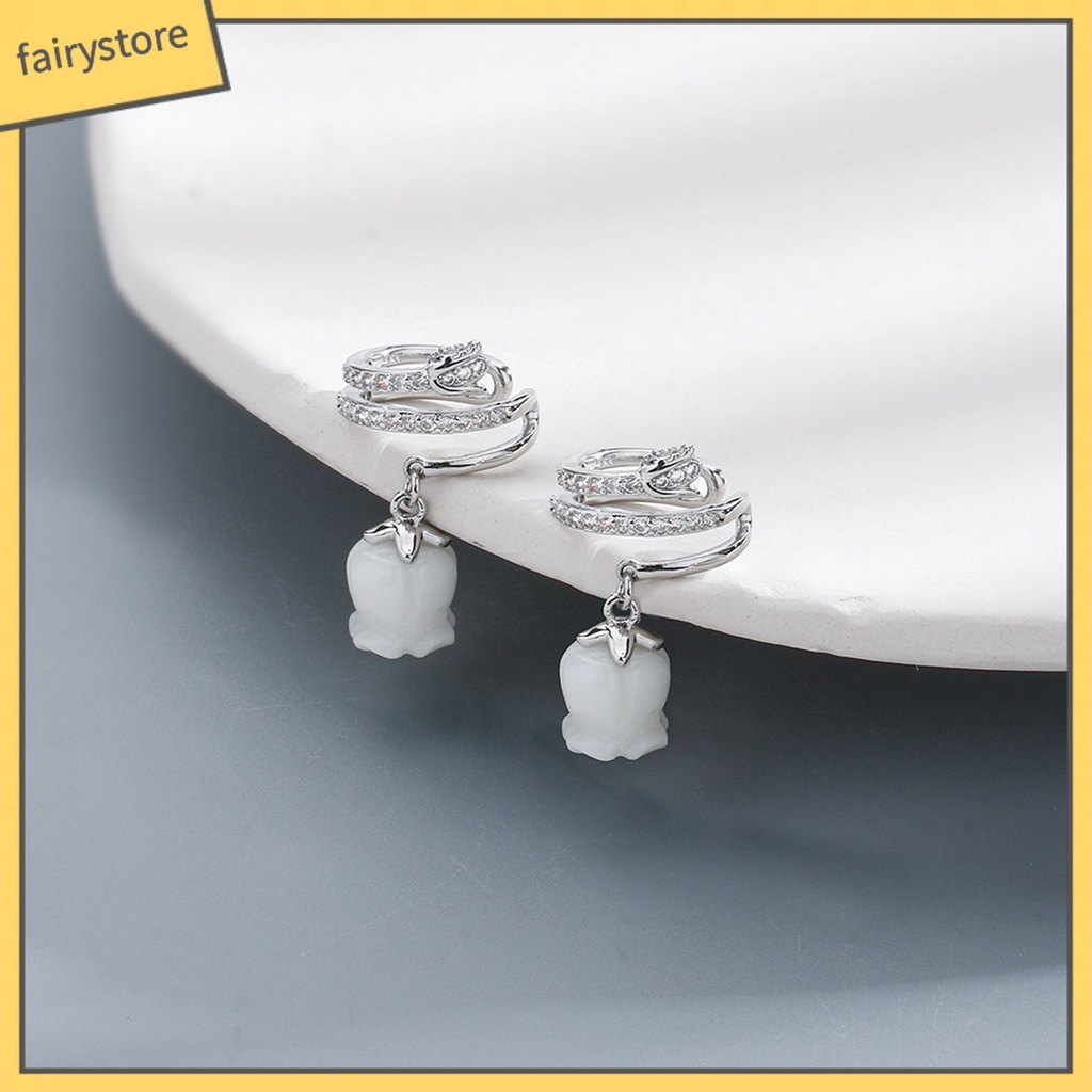 1 Khuyên Kẹp Vành Tai Hình Hoa Tulip Đính Đá Zircon Trắng Nhiều Lớp Không Cần Khoan Lỗ Thời Trang Cho Nữ