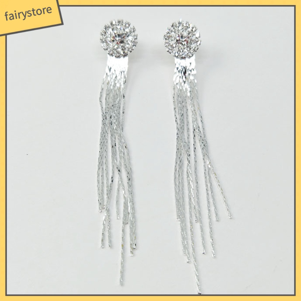 Bông Tai Dáng Dài Đính Đá Phối Tua Rua Lấp Lánh Thời Trang