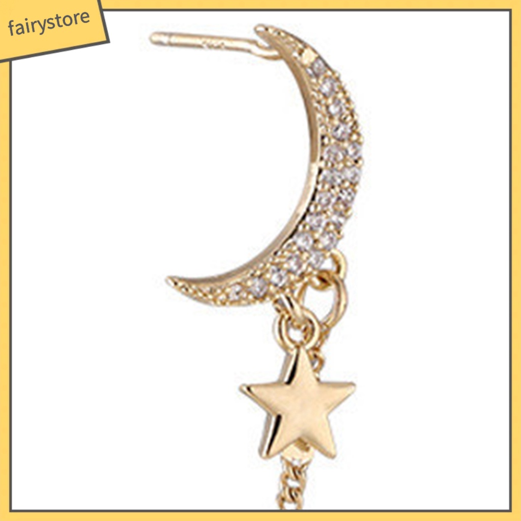 1 Bông Tai Hình Mặt Trăng Đính Đá Lấp Lánh Dễ Phối Đồ Dành Cho Nữ