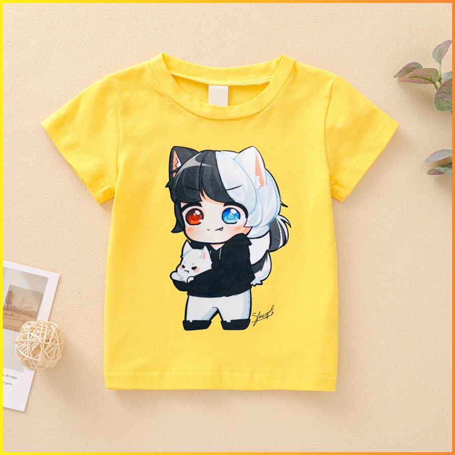 Áo thun màu vàng in hình supper hero team mèo sammy simmy phong cận siro cực ngầu cho bé