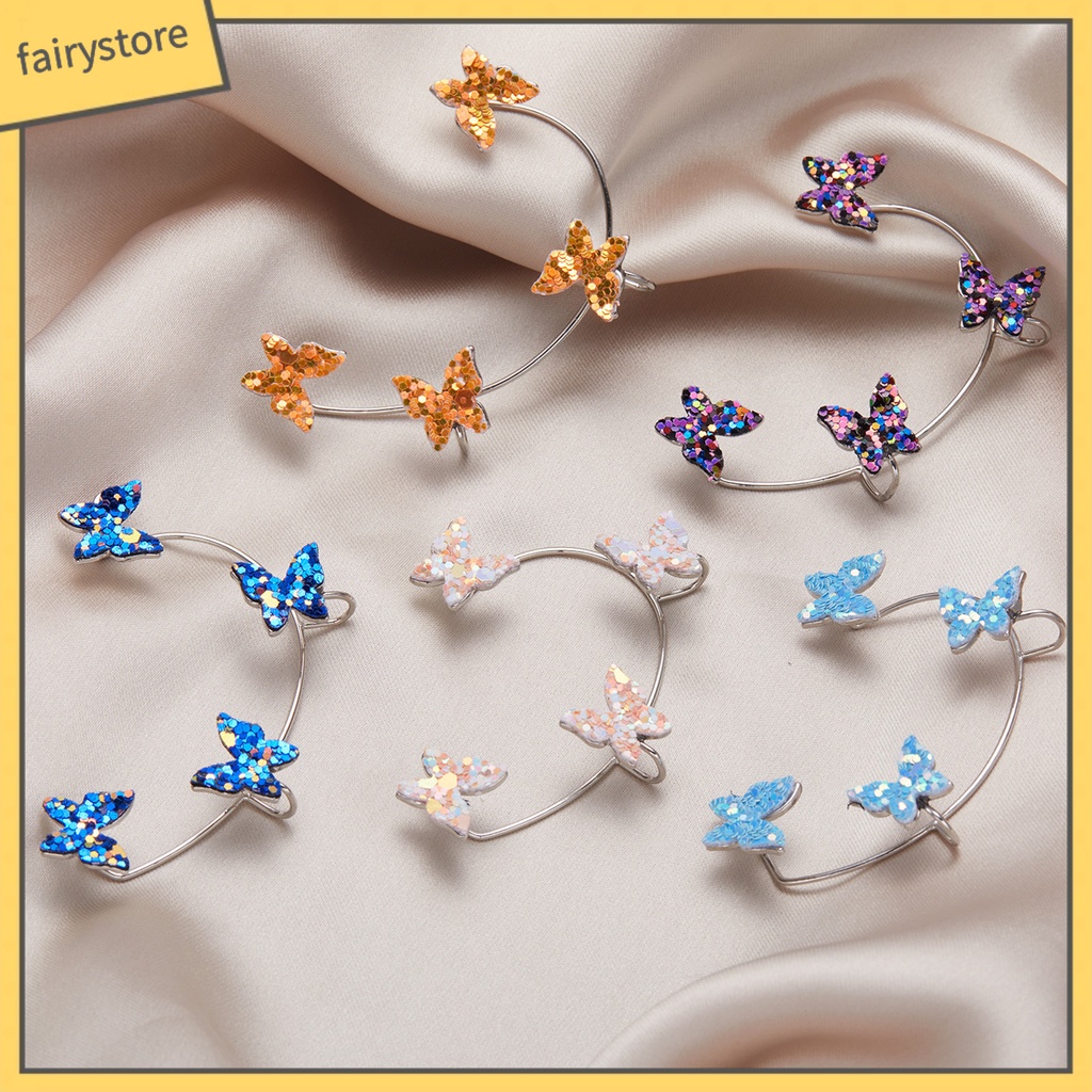 1 Khuyên Đeo Vành Tai Không Xỏ Lỗ Hình Bướm Đính Kim Sa Lấp Lánh