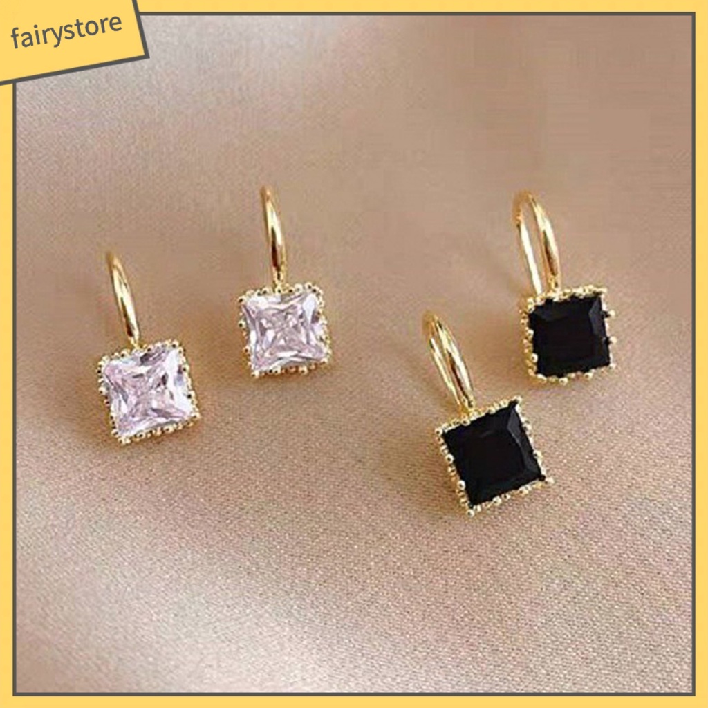 1 Đôi Bông Tai Hình Vuông Đính Đá Thời Trang Dành Cho Nữ