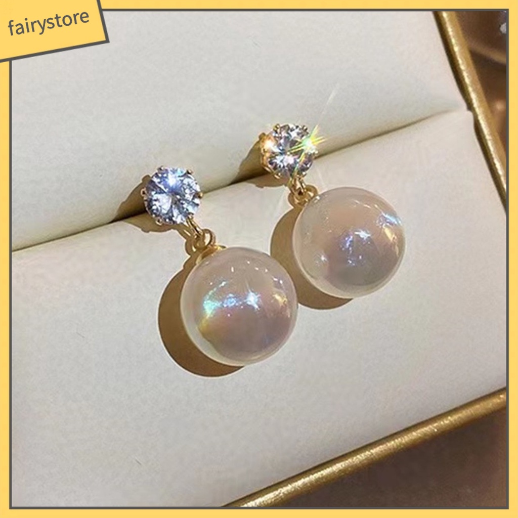 1 Đôi Bông Tai Hình Trái Tim Đính Ngọc Trai Giả Lấp Lánh