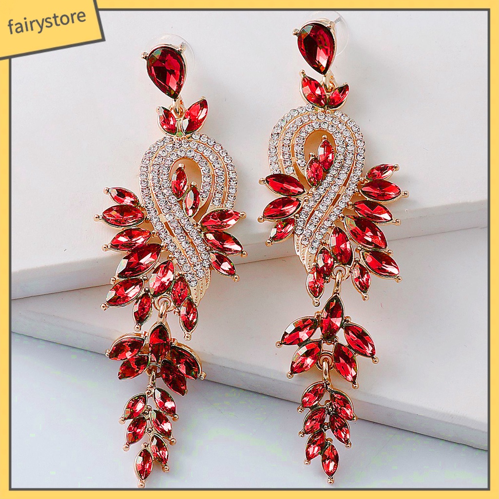 1 Đôi Bông Tai Hình Học Dáng Dài Đính Pha Lê Trang Nhã Dành Cho Cô Dâu