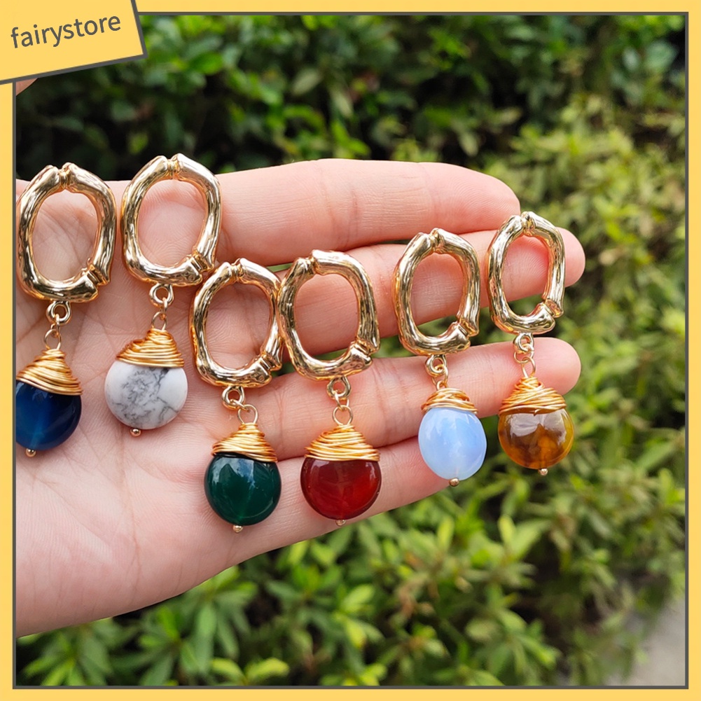 Bông Tai Hình Tròn Bằng Đá Tự Nhiên Thời Trang Cho Nữ