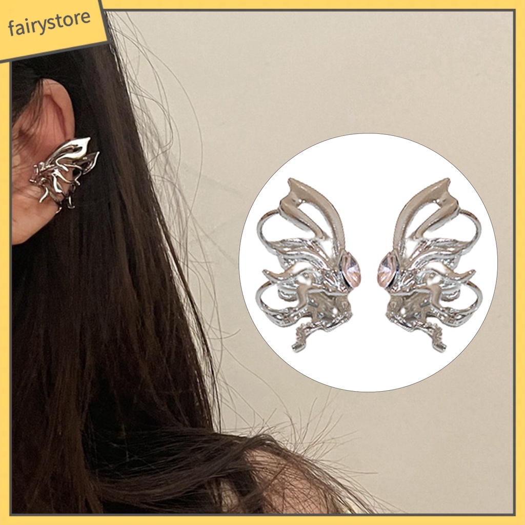 1 Đôi Khuyên Kẹp Vành Tai Không Xỏ Lỗ Hình Bướm Phong Cách Punk