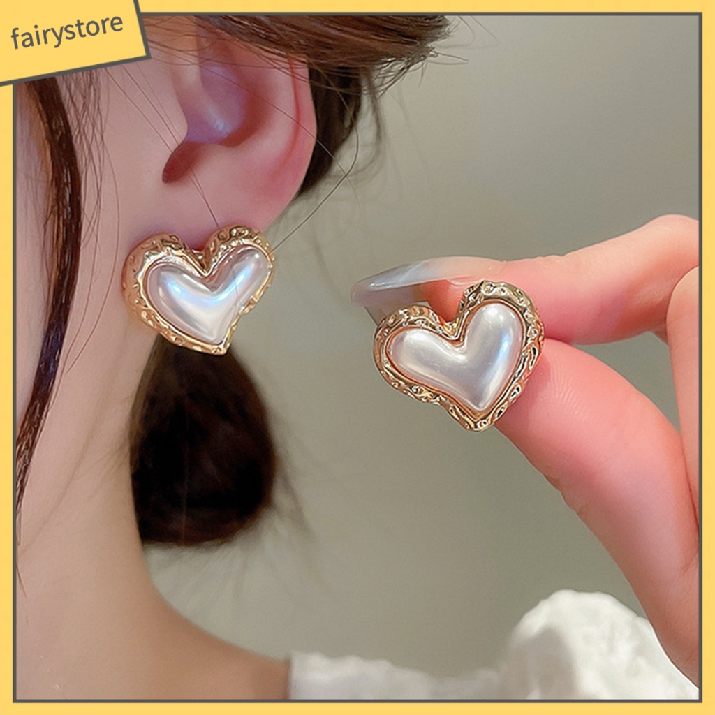 Bông Tai Hình Trái Tim Màu Gradient Đính Ngọc Trai Giả Sang Trọng Thời Trang Cho Nữ