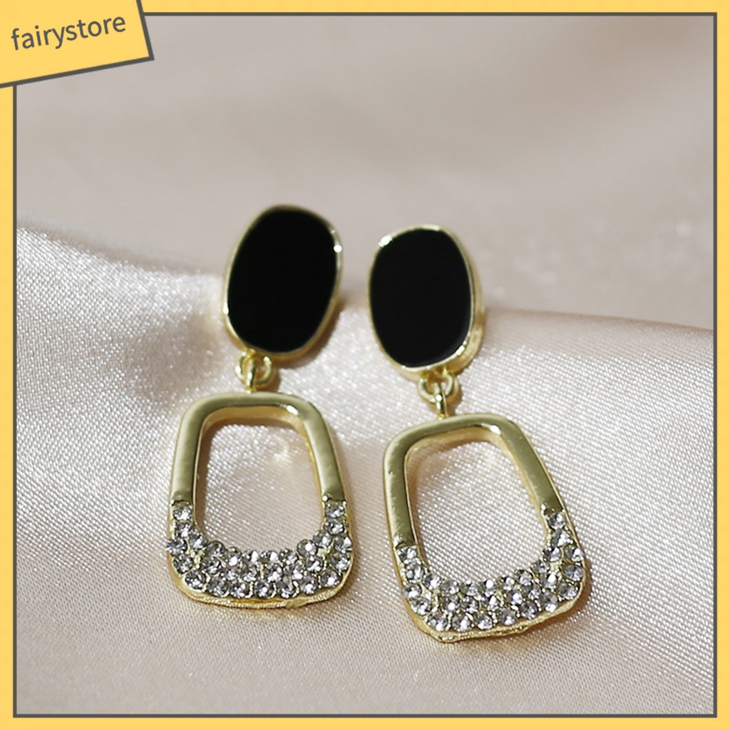 1 Đôi Bông Tai Hình Vuông Đính Đá Phong Cách Hàn Quốc Dành Cho Nữ