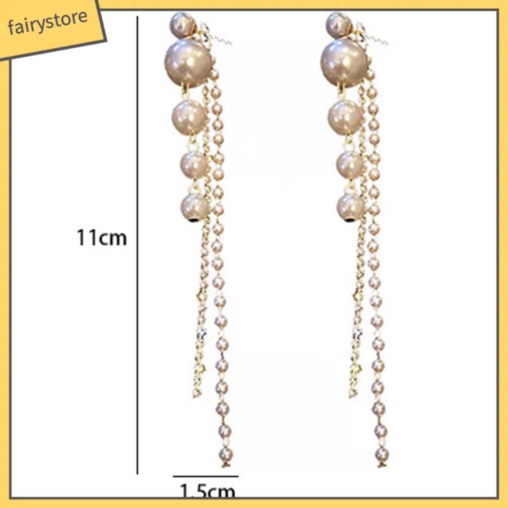 [FRO] 1 Đôi Bông Tai Dạng Tua Rua Dài Đính Đá Giả Ngọc Trai Lấp Lánh