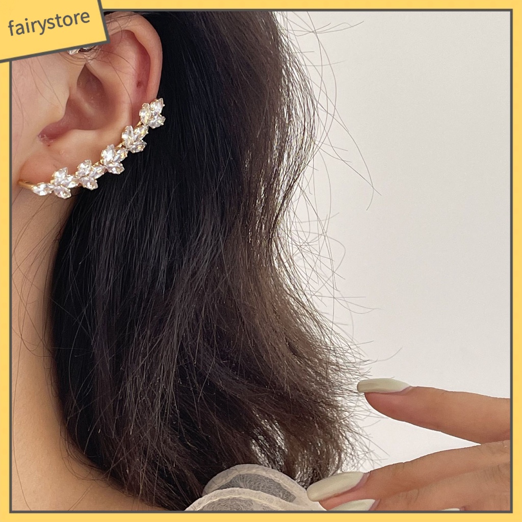 [FRO] 1 Bông Tai Kẹp Không Xỏ Lỗ Hình Học Đính Đá Lấp Lánh Sang Trọng Chống Phai Màu Trang Sức Đơn Giản