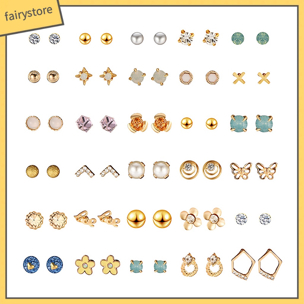 Bộ 30 Đôi Khuyên Tai Tròn / Trái Tim / Bướm / Chữ Cái Thời Trang Cho Nữ