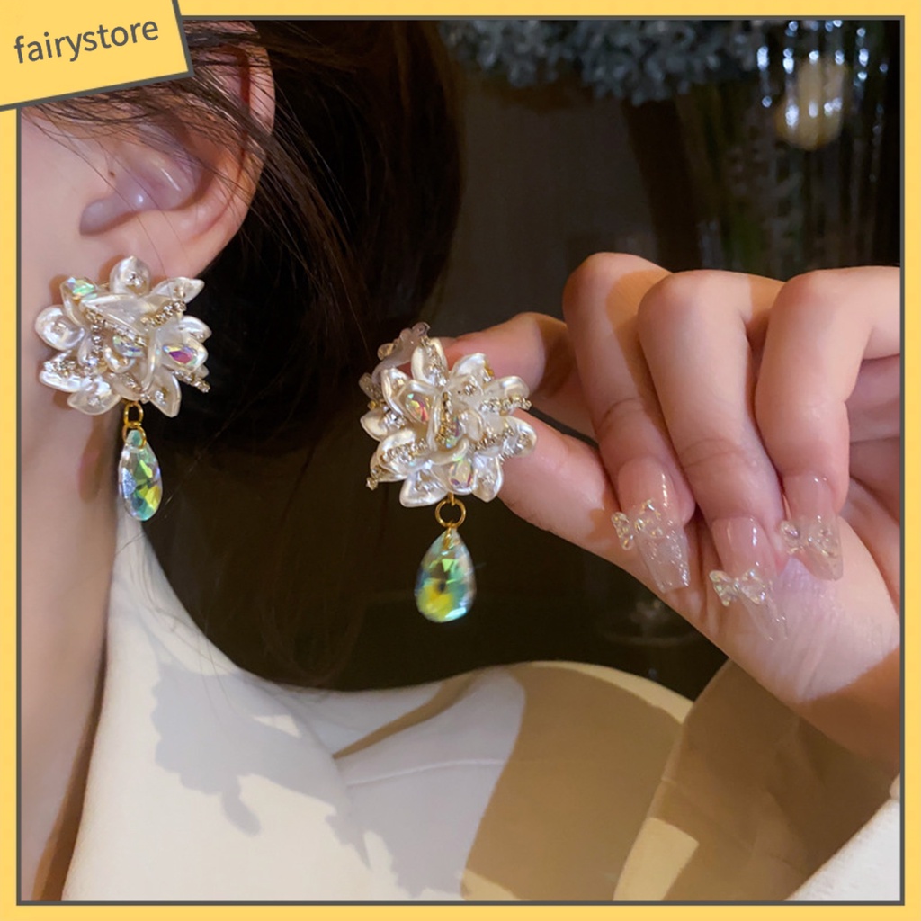[FRO] 1 Đôi Bông Tai Thả Hình Giọt Nước Đính Kim Cương Giả Lấp Lánh Chống Mài Mòn Trang Trí Thời Trang