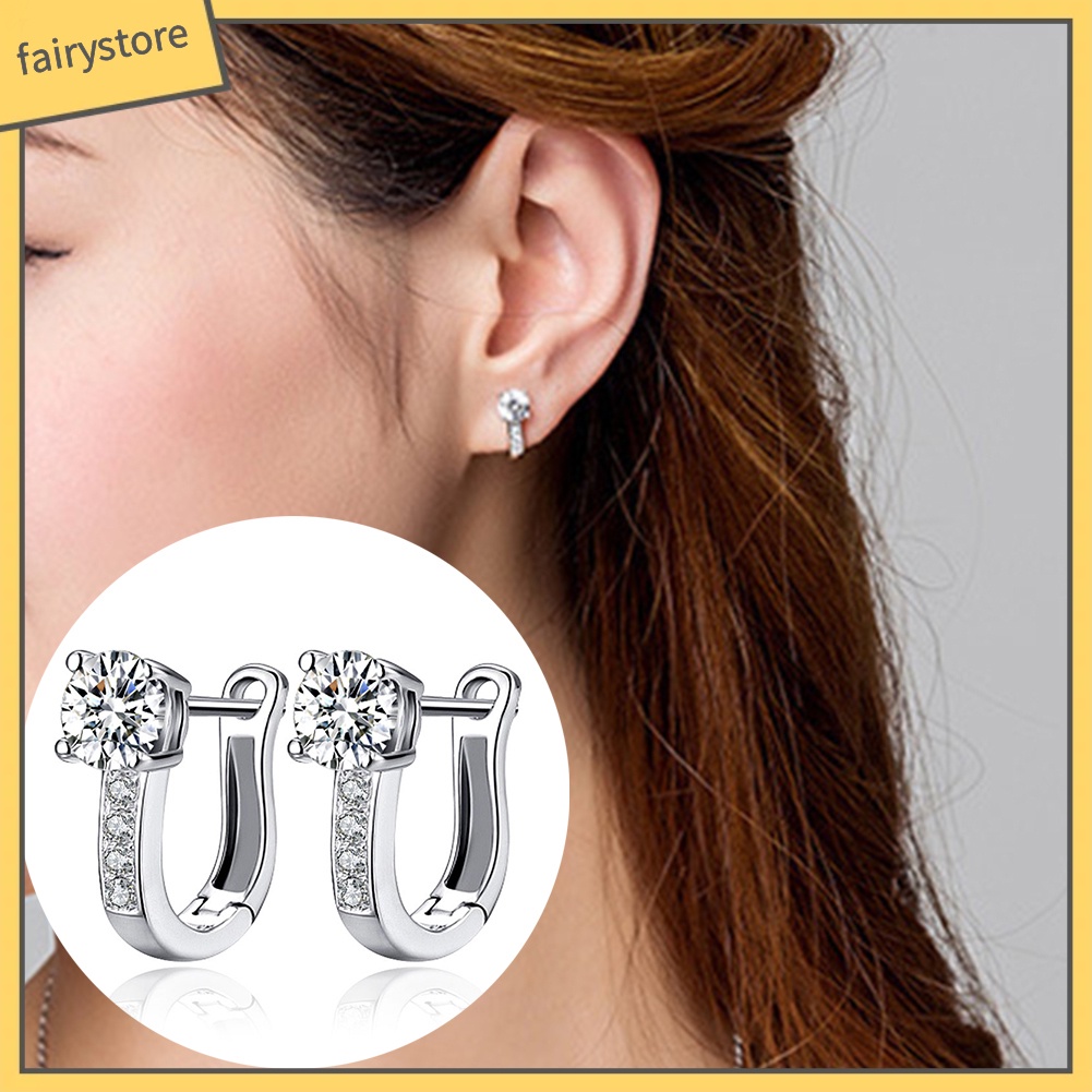 Bông Tai Mạ Bạc Hình Chữ U Đính Đá Thời Trang Dành Cho Nữ