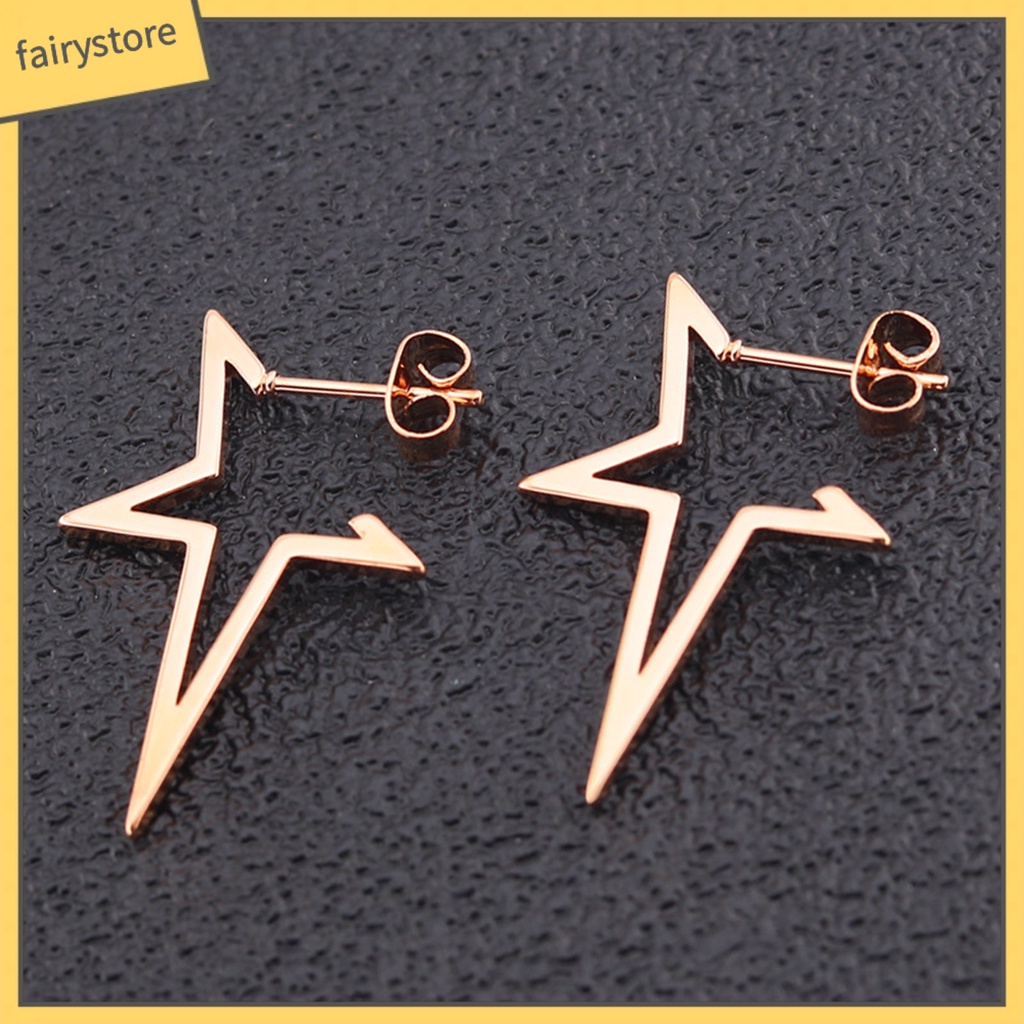 1 Đôi Bông Tai Hình Ngôi Sao Năm Cánh Bằng Hợp Kim Màu Trơn Phong Cách Hip hop Thời Trang Cho Nữ