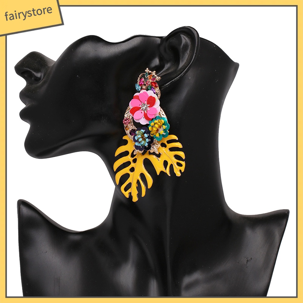 Bông Tai Hình Hoa Lá Đính Hạt Lấp Lánh Phong Cách Vintage Dành Cho Nữ