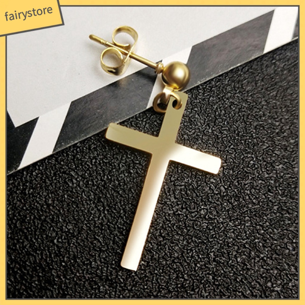 Bông Tai Hình Thánh Giá Bằng Thép Không Gỉ Trọng Lượng Nhẹ Dành Cho Nam Nữ