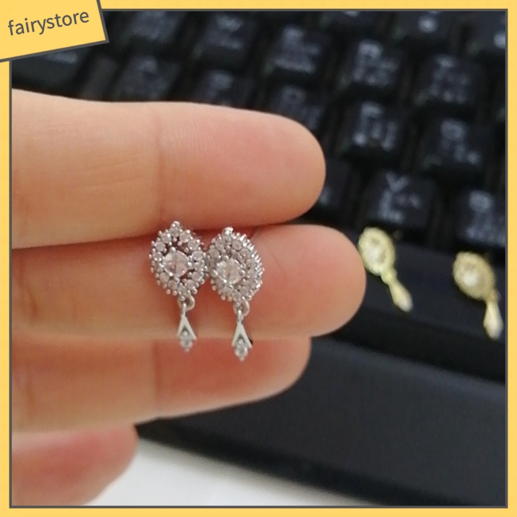 1 Cặp Bông Tai Đính Đá Zircon Hình Oval Tua Rua Phong Cách Cổ Điển Dành Cho Nữ