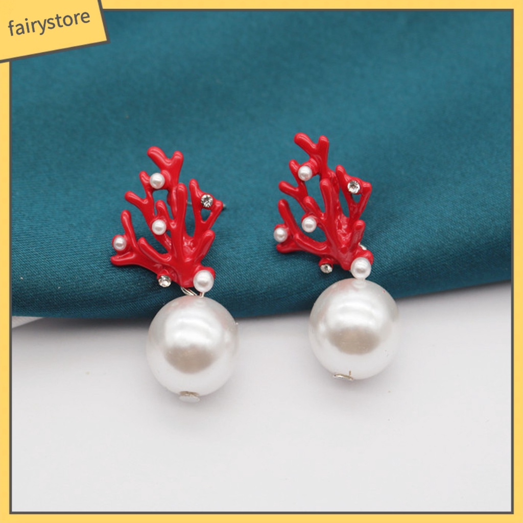 1 Cặp Bông Tai Ngọc Trai Giả Hình San Hô Dễ Thương Trọng Lượng Nhẹ