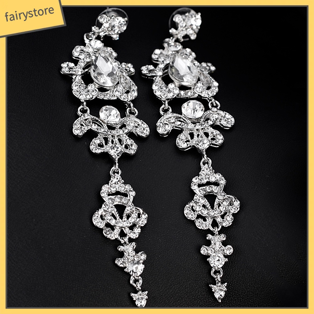 Bông Tai Dáng Dài Đính Đá Sang Trọng Cho Cô Dâu