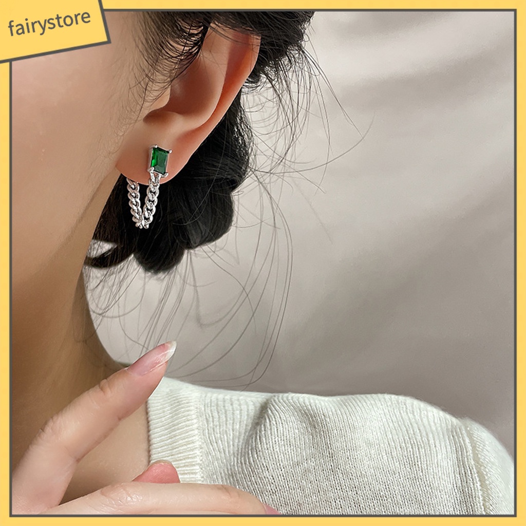 1 Bông Tai Hình Khối Lập Phương Đính Đá Zircon Phong Cách Hàn Quốc