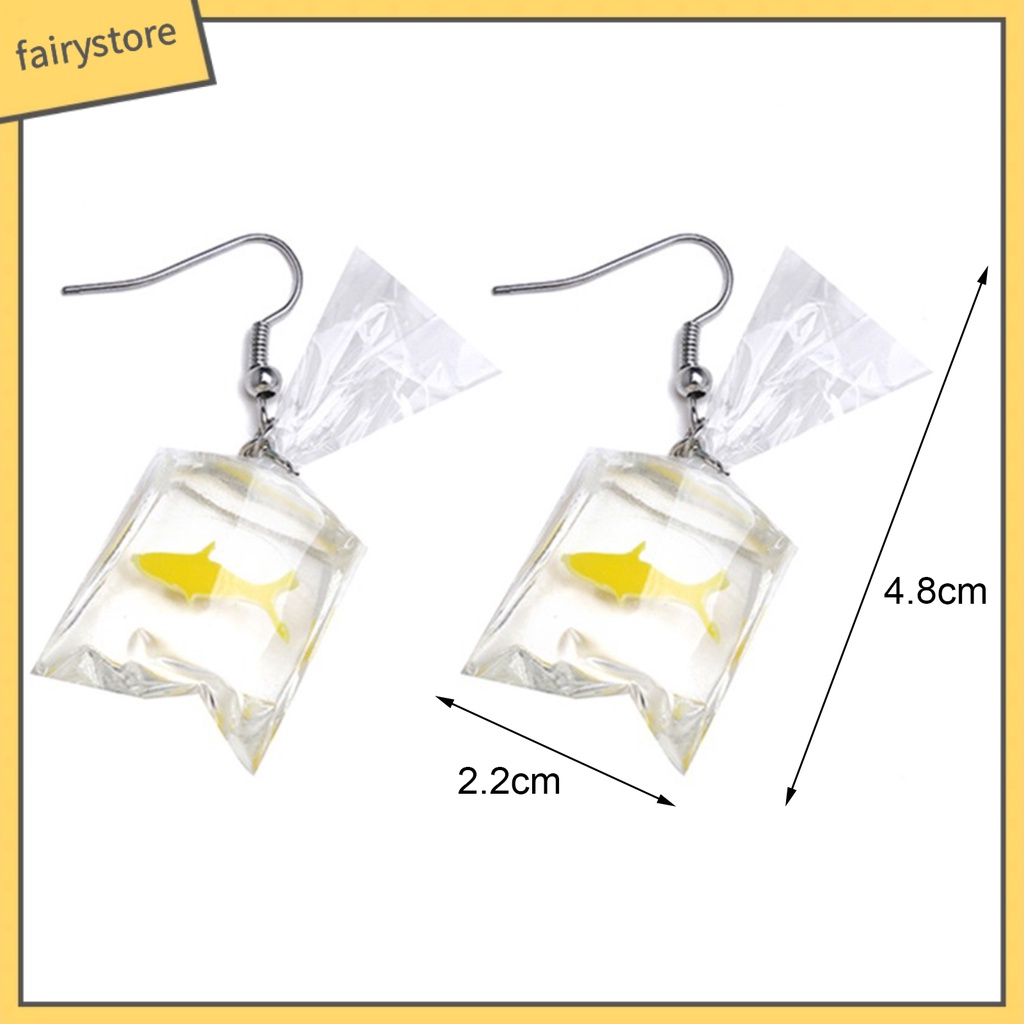 1 Đôi Bông Tai Lủng Lẳng Bằng Nhựa Resin Thân Thiện Với Da Chống Biến Dạng Kèm Túi Nước Cá Vàng Cho Nữ