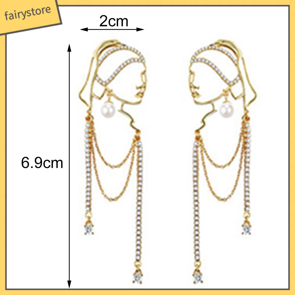 1 Đôi Bông Tai Nữ Đính Ngọc Trai Giả Hình Chân Dung Tua Rua Phong Cách Trừu Tượng