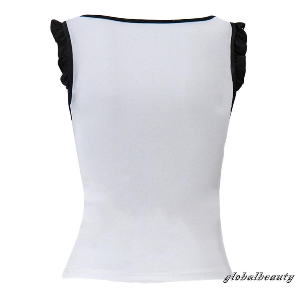 Áo Không Tay Cổ Vuông Viền Ren Màu Sắc Tương Phản Thời Trang Mùa Hè Cho Nữ