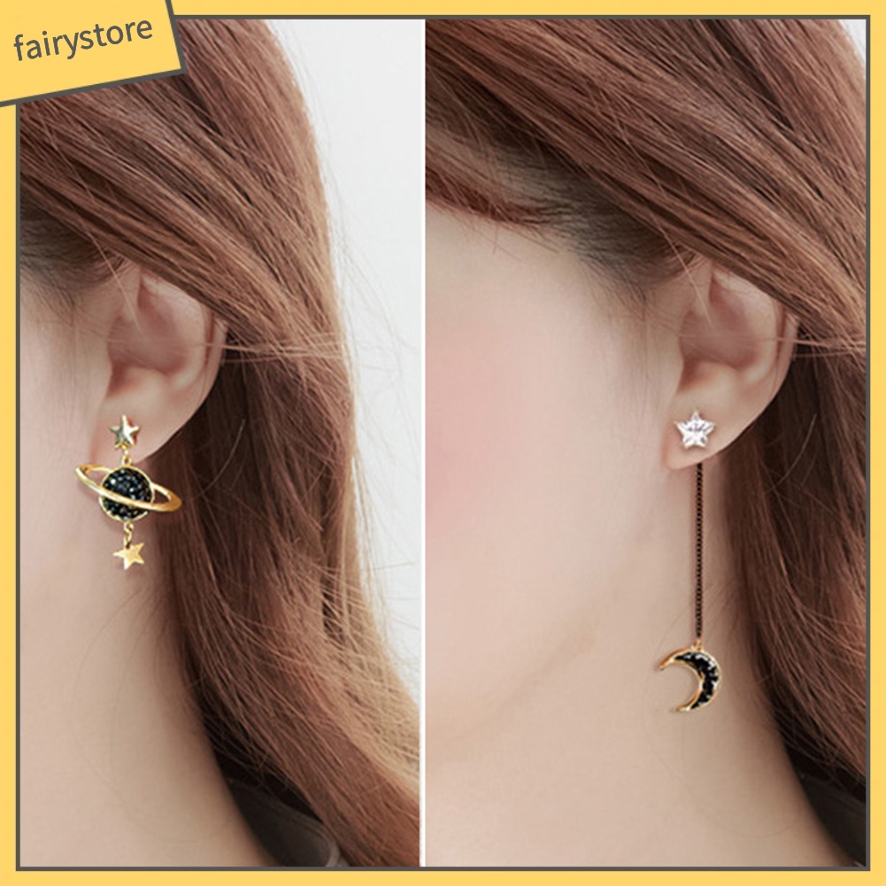 Bông Tai Dài Hình Mặt Trăng Và Ngôi Sao Bằng Hợp Kim Thời Trang Cho Nữ