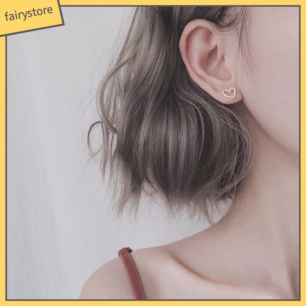 Bông Tai Mạ Bạc Hình Trái Tim Rỗng Cho Nữ