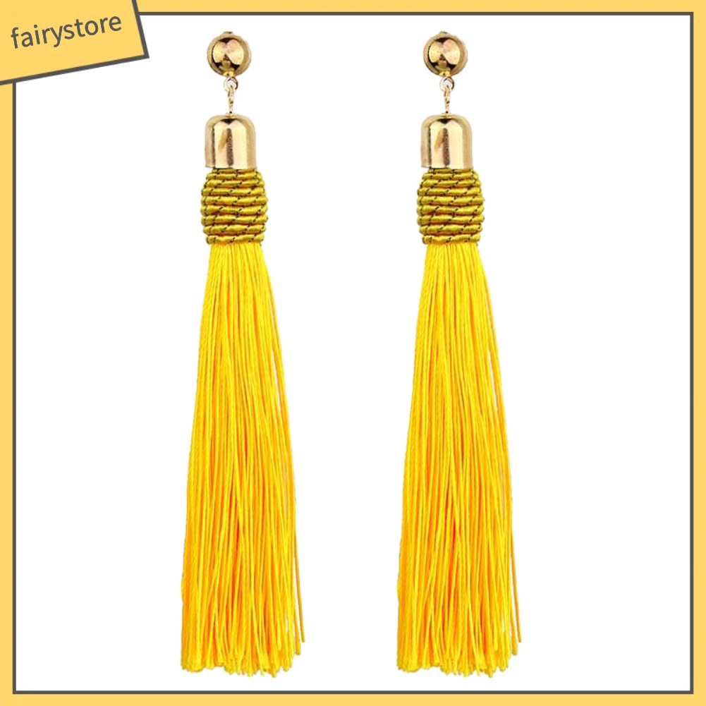 Bông Tai Dài Đính Đá Tua Rua Phong Cách Bohemian Dành Cho Cô Dâu