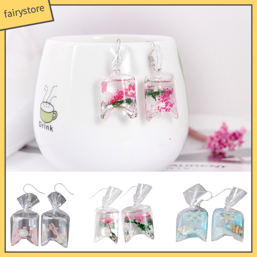 Bông Tai Nhựa Resin Trong Suốt Hình Sao Biển / Hoa Khô / Ngôi Sao Đáng Yêu Dành Cho Nữ