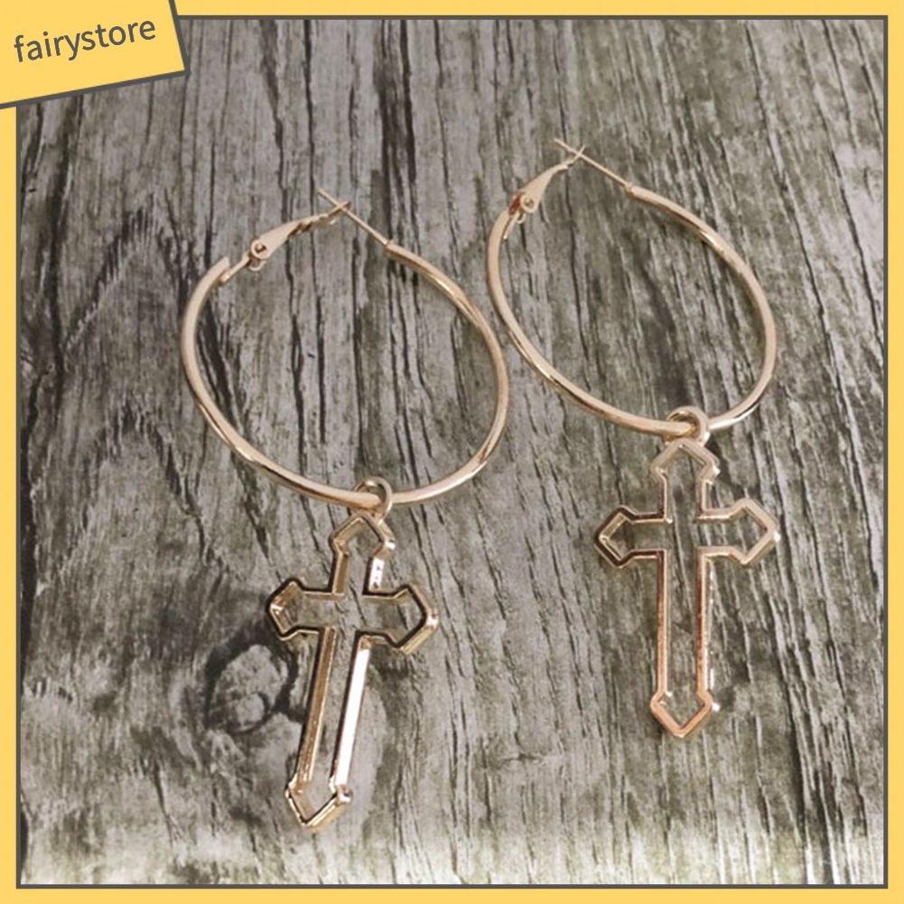 Bông Tai Hình Tròn / Chữ Thập Phong Cách Punk Cá Tính Cho Nữ