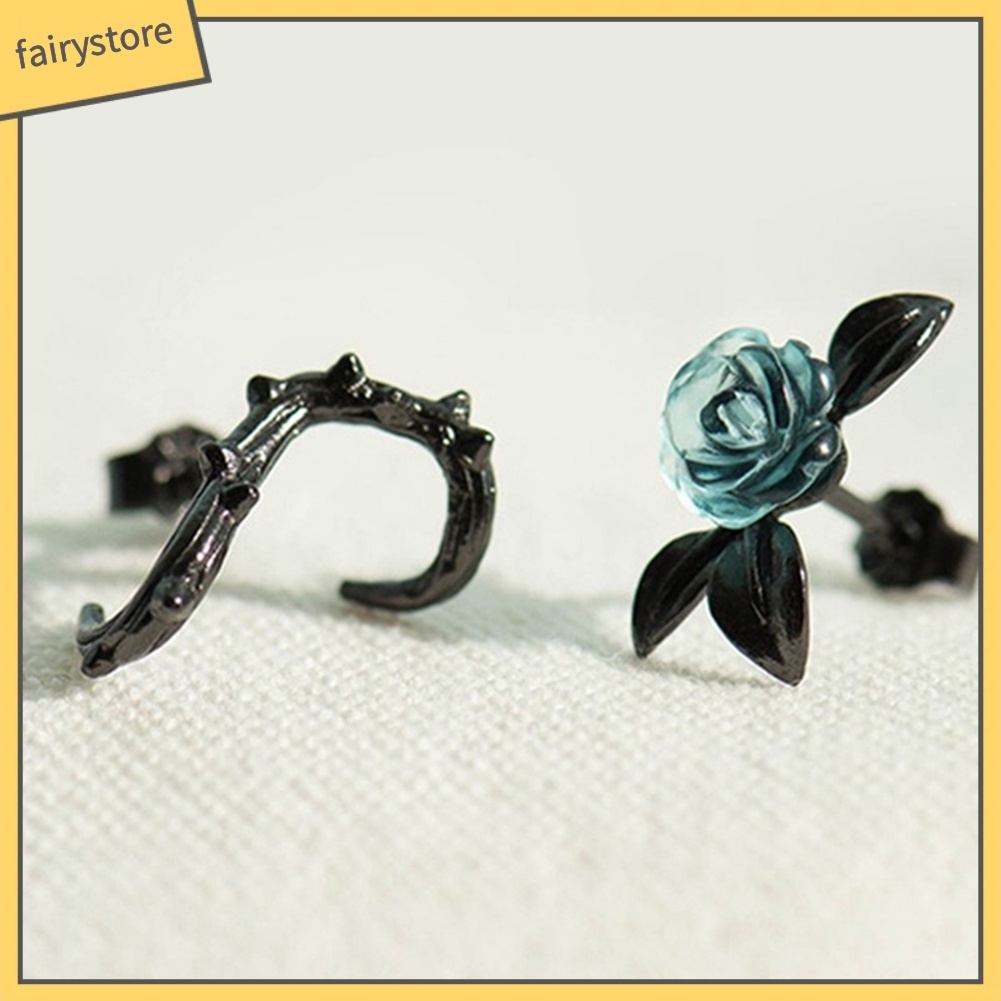 Đôi Khuyên Tai Hình Cành Hoa Hồng Đính Đá Thời Trang Cho Nữ