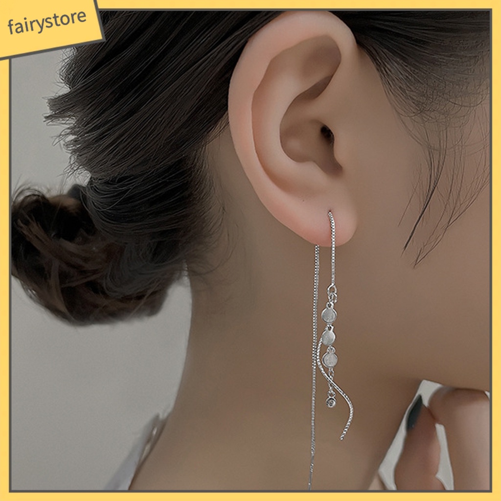 1 Đôi Bông Tai Tua Rua Dài Mỏng Họa Tiết Hình Học Thời Trang