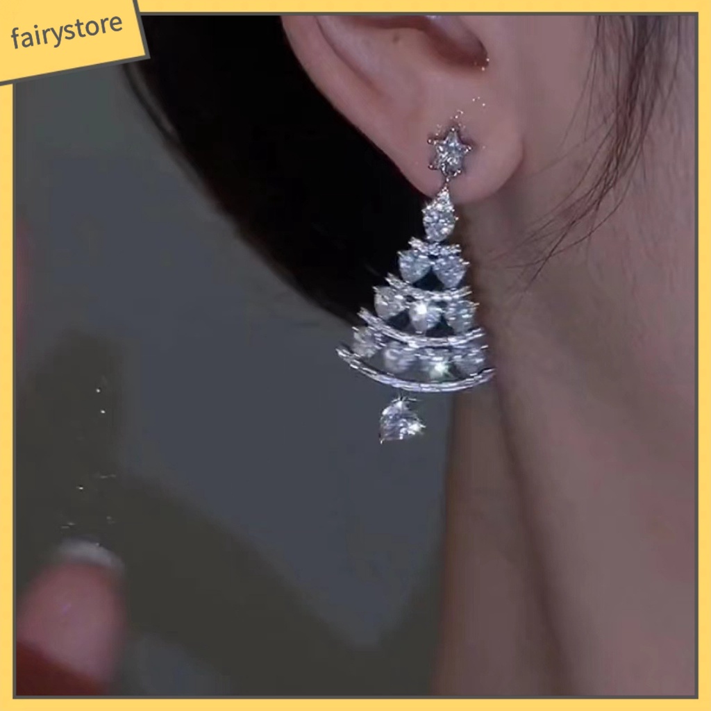 1 Đôi Bông Tai Hình Cây Thông Giáng Sinh Đính Đá Lấp Lánh Thời Trang Năm Mới Cho Nữ