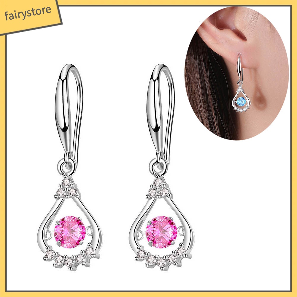 Bông Tai Dáng Dài Hình Giọt Nước Đính Đá Zircon Thời Trang Cho Nữ