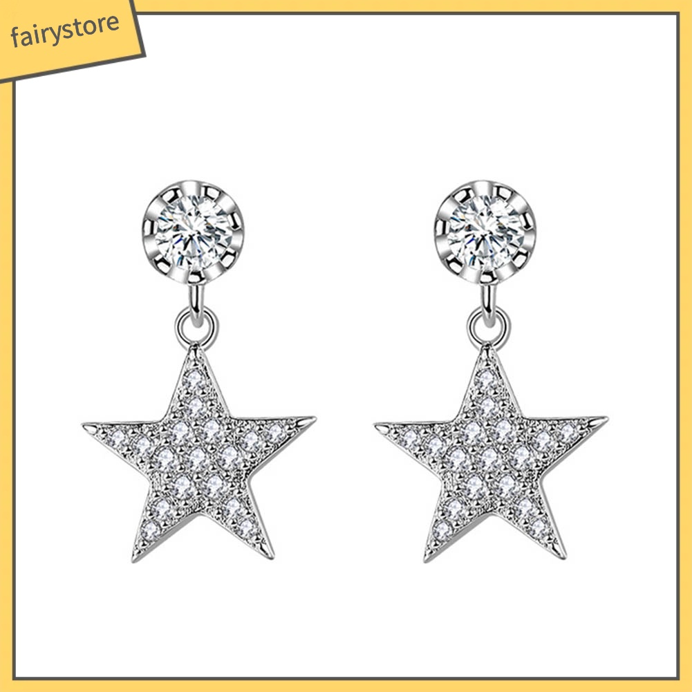 Bông Tai Hình Ngôi Sao Năm Cánh Đính Đá Zircon Thời Trang