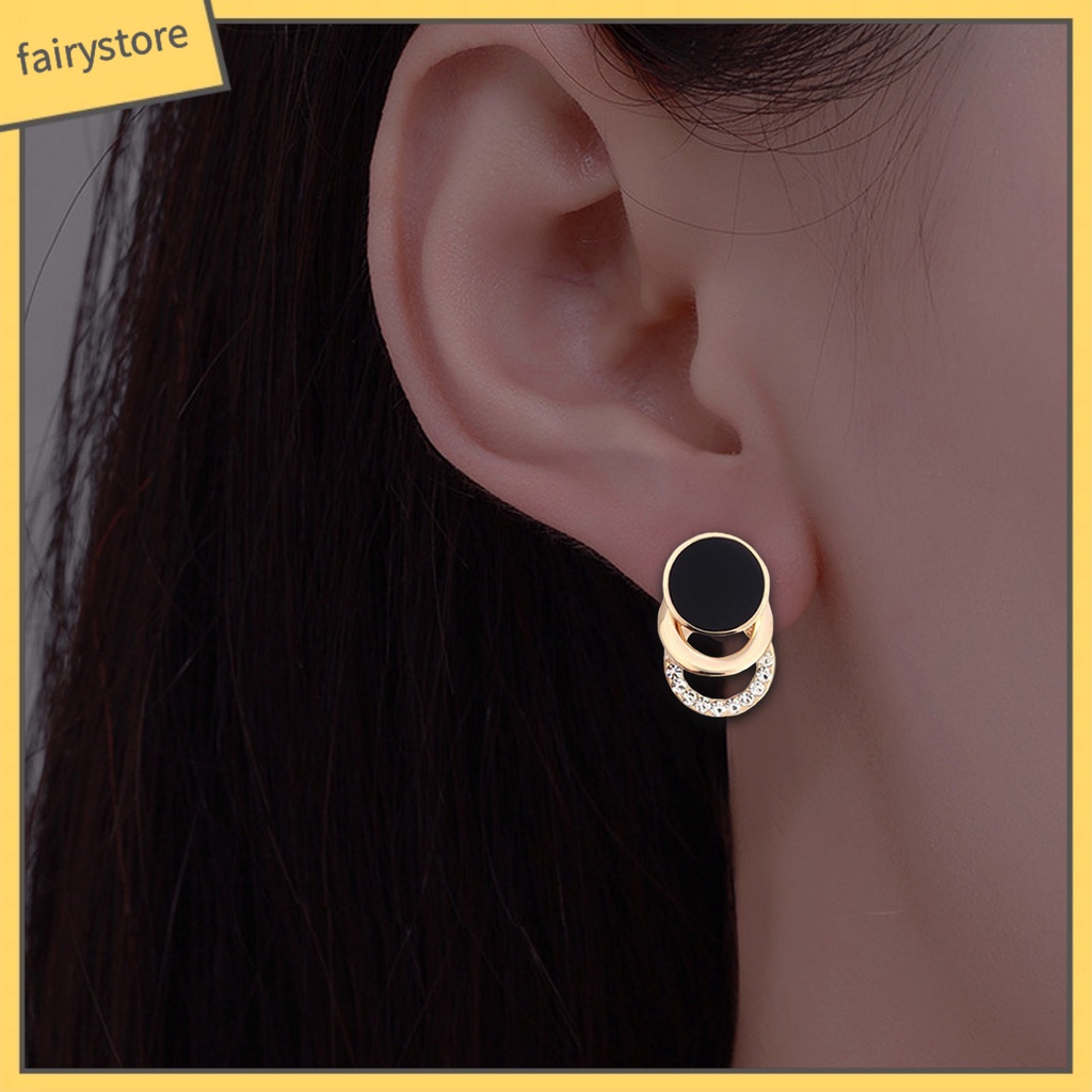 1 Đôi Bông Tai 3 Vòng Tròn Đính Đá Lấp Lánh Thời Trang Dành Cho Nữ