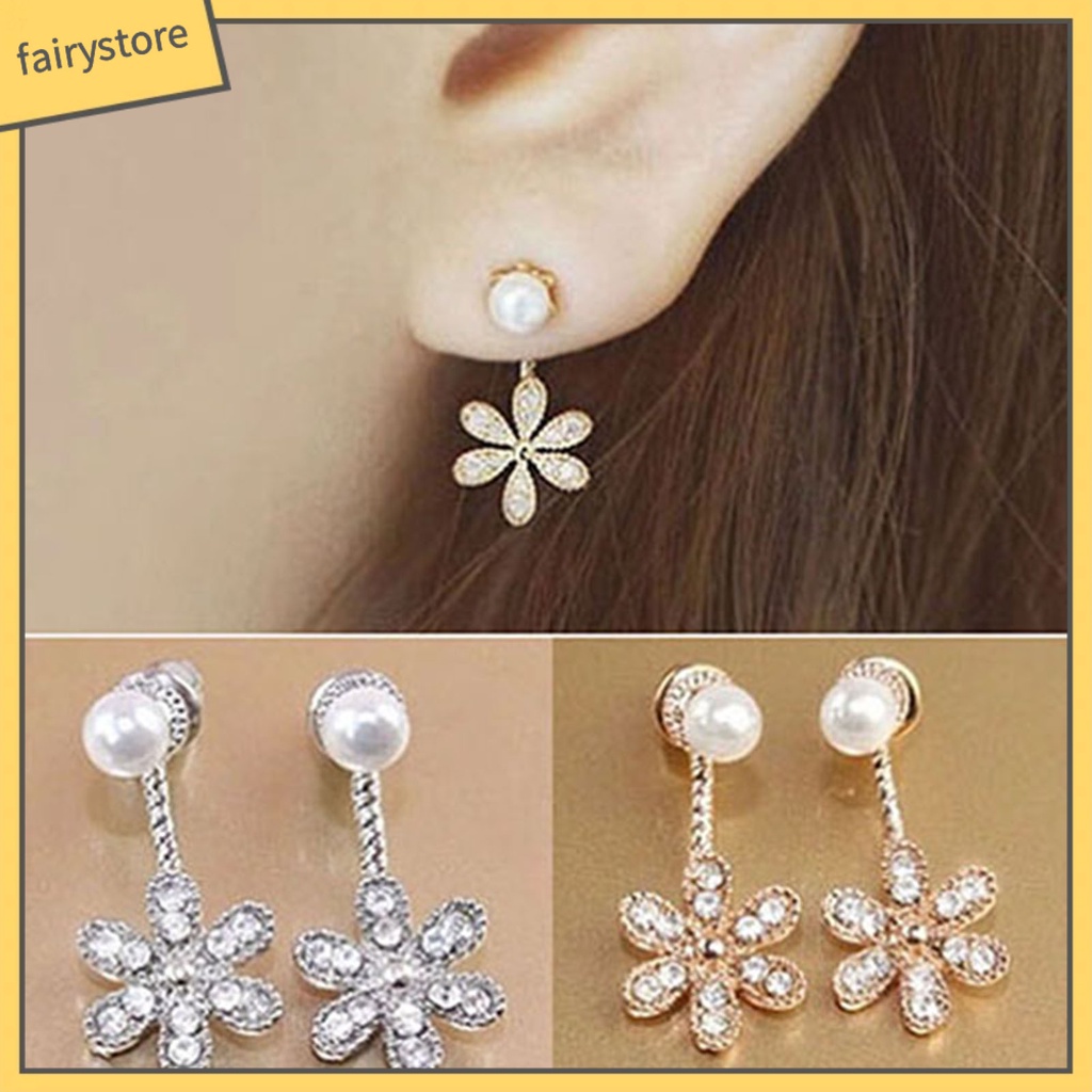 Bông Tai Hợp Kim Hình Hoa Đính Ngọc Trai Giả Lấp Lánh Chống Gỉ Sét Cho Nữ