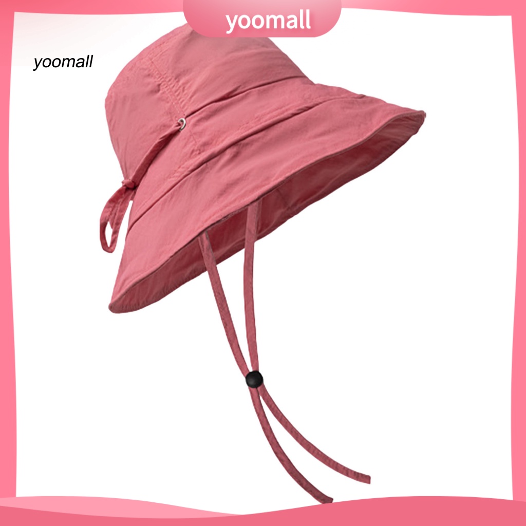 Nón Tai Bèo Mỏng Chống Nắng / Gió Xếp Ly Màu Trơn Thoáng Khí Có Dây Thừng Có Thể Giặt Rửa Cho Nữ