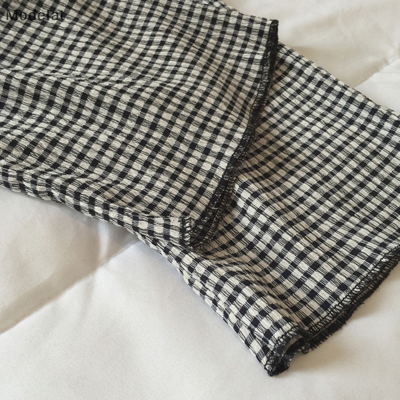 Quần Dài Ống Rộng Lưng Cao Họa Tiết Sọc Caro Thời Trang Cho Nữ