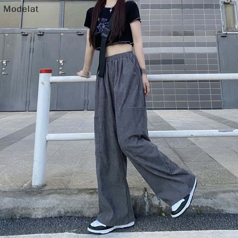 Mfc Quần ống rộng Phối Túi Lớn Màu Đen Phong Cách Đường Phố Nhật Hàn Cá Tính