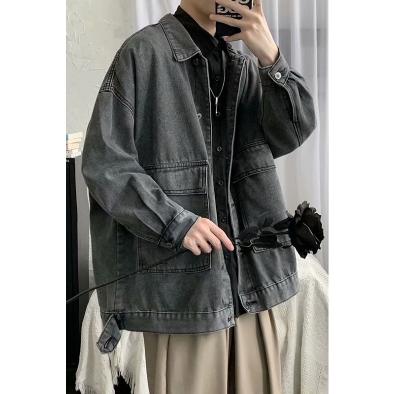 Áo Khoác Denim Dáng Rộng Phong Cách Retro Hong Kong Thời Trang Thu Đông Cho Nam