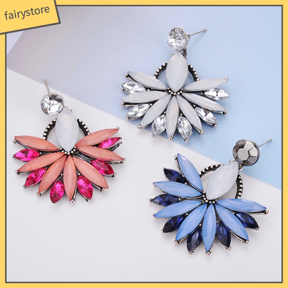 Đôi Khuyên Tai Hình Hoa Đính Đá Phong Cách Boho Thời Trang Cho Nữ