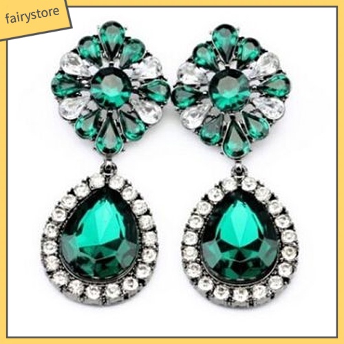 Khuyên Tai Hình Giọt Nước Đính Đá Xanh Lá Phong Cách Vintage
